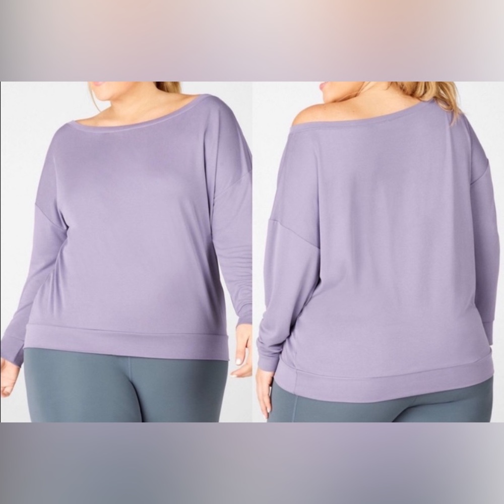 Fabletics Betty Pullover Top Long Sleeves Purple Yoga Loungewear Size XXL